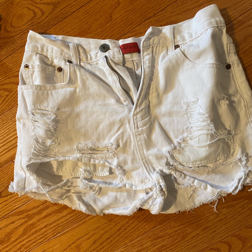 Signature8 White High Waisted Ripped Women’s Jean Shorts